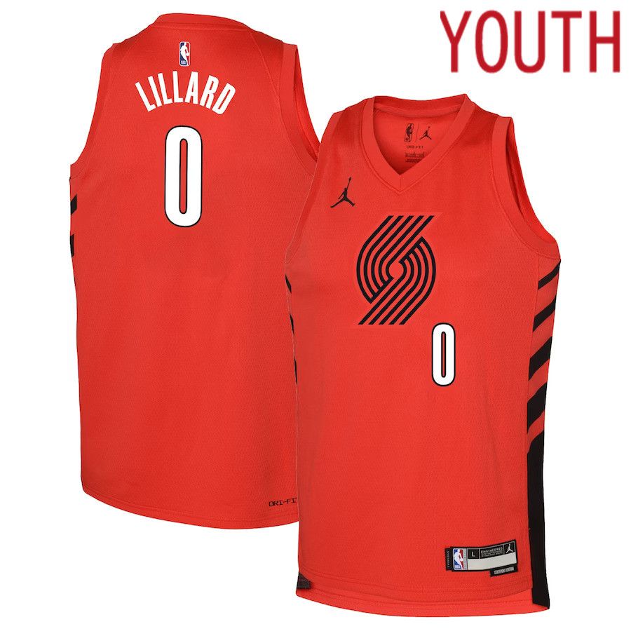 Youth Portland Trail Blazers 0 Damian Lillard Jordan Brand Red 2022-23 Swingman NBA Jersey